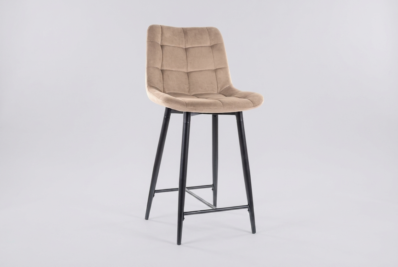 Barhocker Amara halbhoch Samtstoff Beige mit Metallgestell