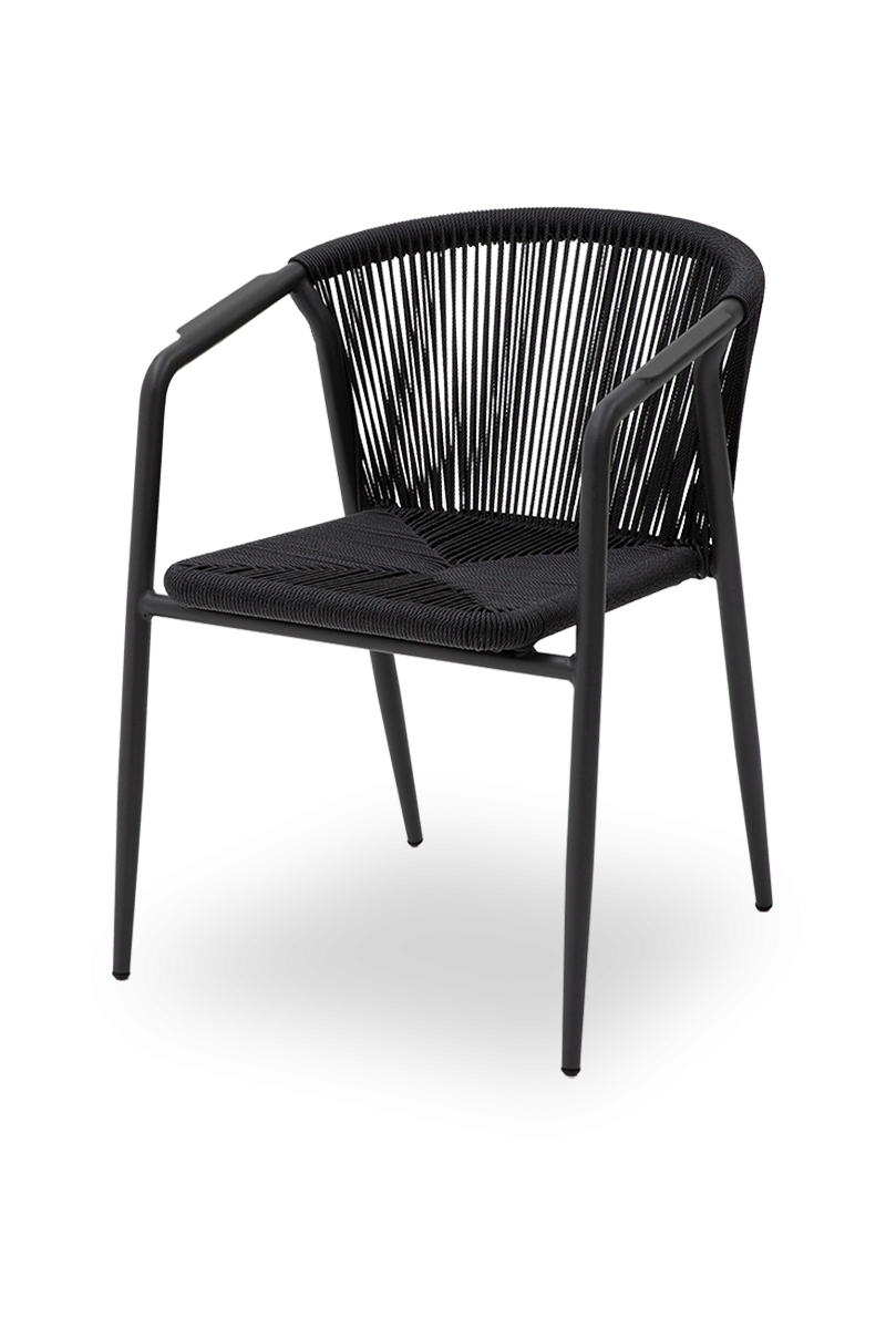 Technorattan Stuhl Treviso Schwarz mit Armlehne-ING10882