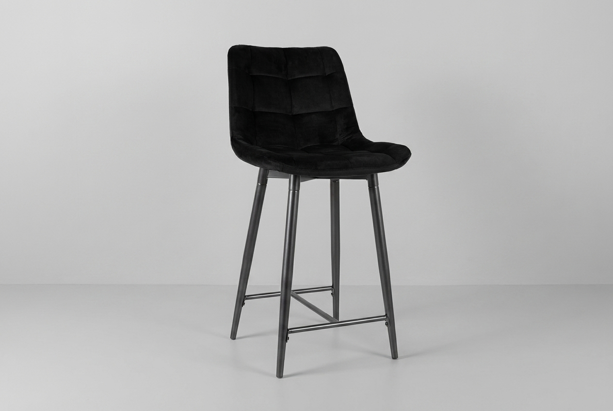 Barhocker Amara halbhoch Samtstoff Schwarz mit Metallgestell