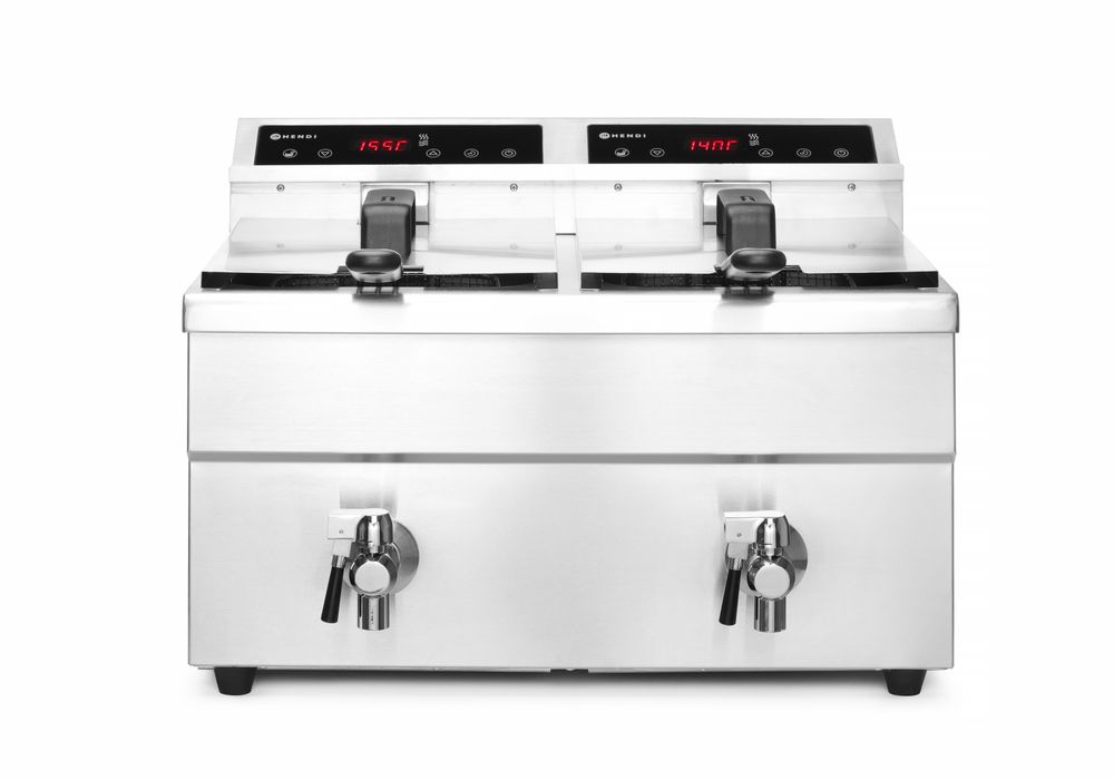 Induktionsfritteuse - mit Ablasshahn 2x8 l    Profi Line  16L  230V/7000W  577x609x(H)410mm-ING11586