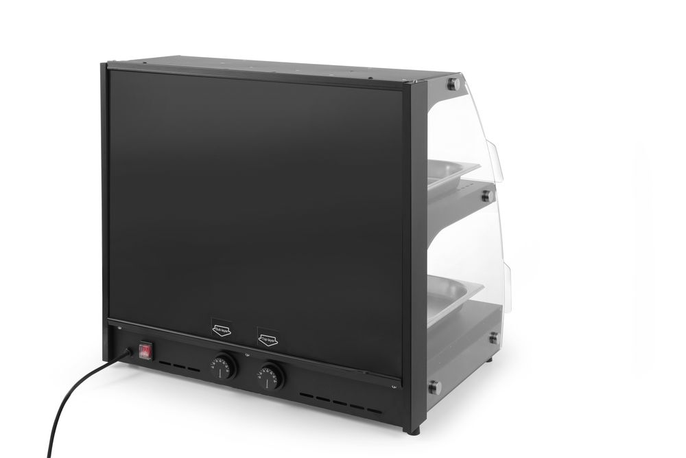 Warmhaltevitrine mit Quarzheizung  2 Regalböden    230V/560W  650x485x(H)630mm-ING11660