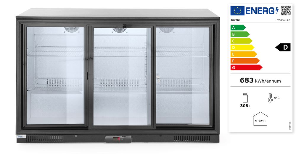 Bar-Kühlschrank mit drei Schiebetüren Arktic 308L Schwarz 220-240V/160W 1350x520x(H)865mm-ING11164