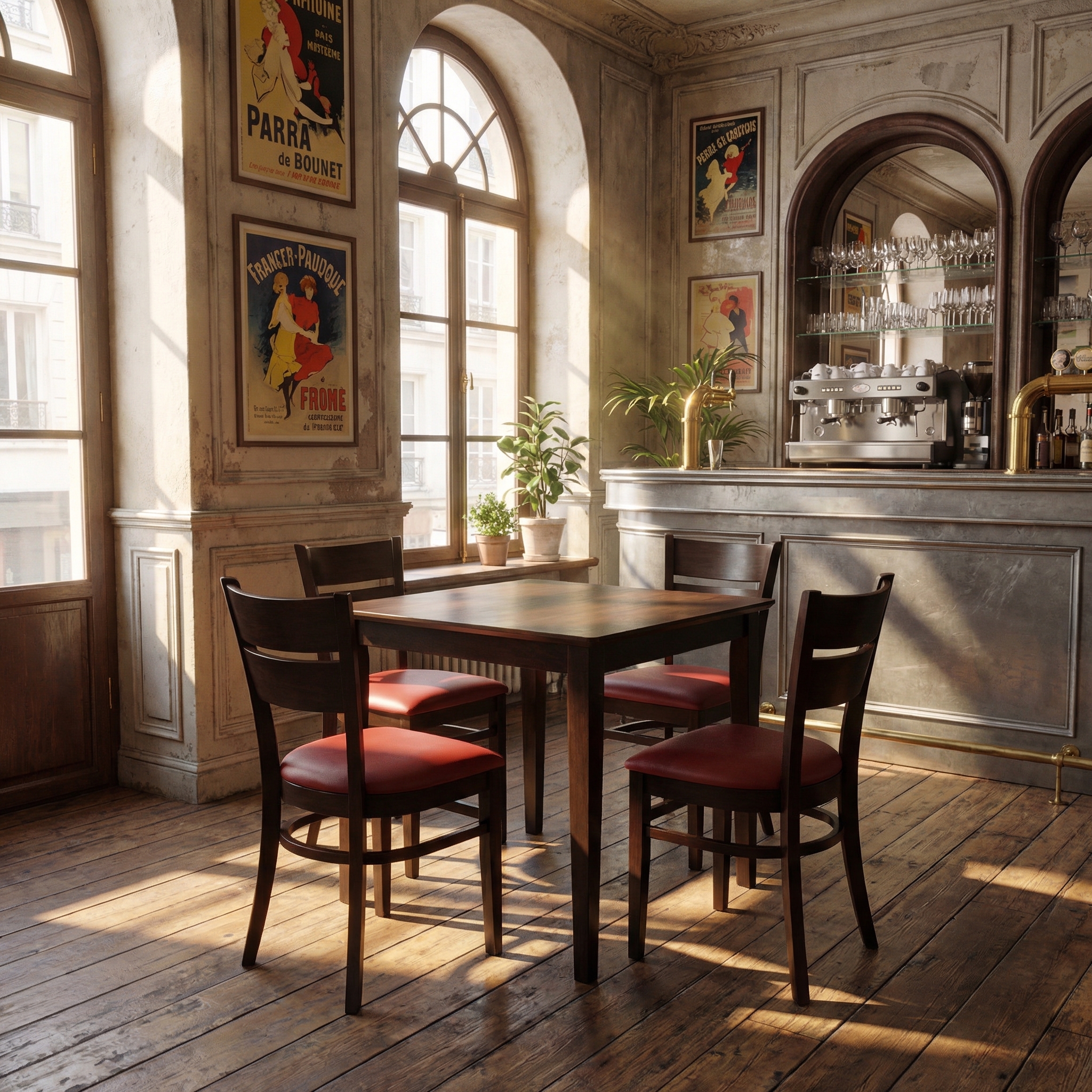 1+4 Garnitur Echtholz 80x80cm Grace Rot Restaurant Stühle Bistro Gastro Tische