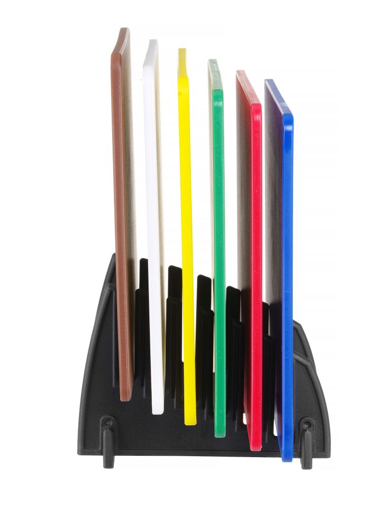 Set aus 6 HACCP-Schneidebrettern inkl. Rack 6 Stk. 450x300x(H)10mm-ING12947