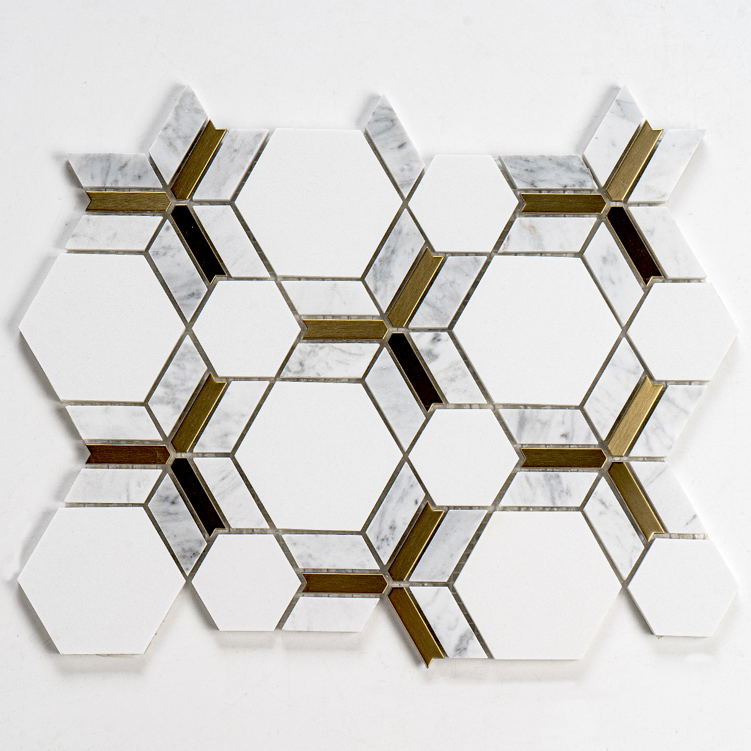 Marmormosaik mit Aluminium Hexagon‑Design Grau 250×330×8 mm