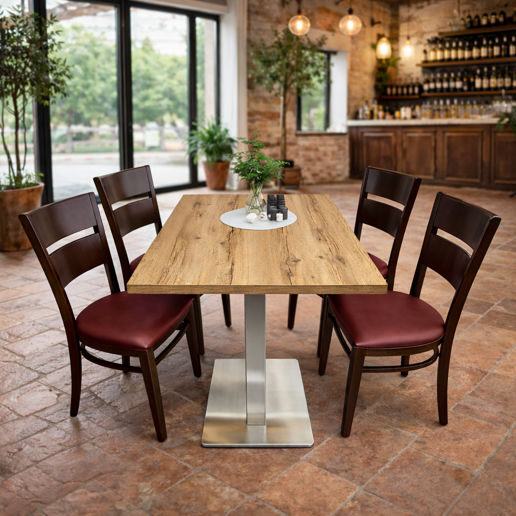 1+4 Garnitur 100x60cm Bistro Tisch Andora Restaurant Stühle Braun Grace Sitzgruppe