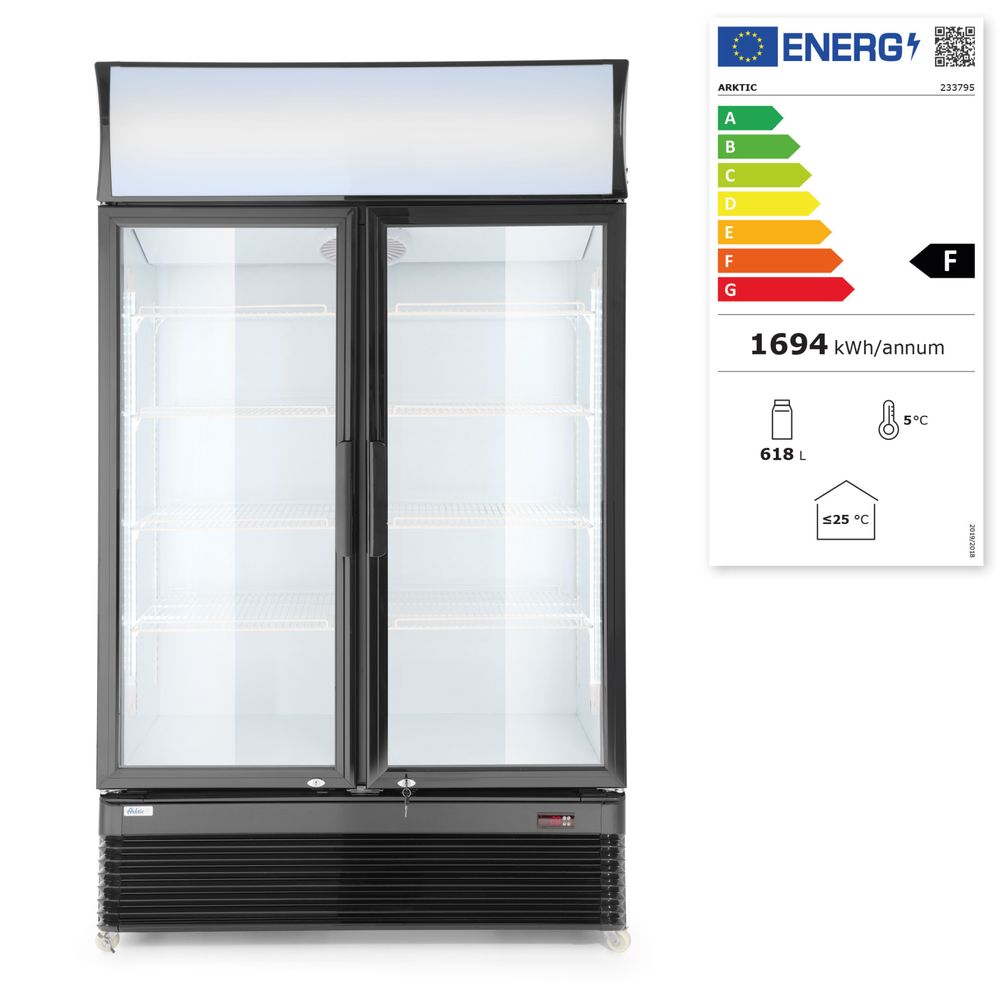 Rückwandkühlschrank mit hinterleuchteter Blende zweitürig Arktic 512L Schwarz 220-240V/510W 1120x585-ING11217