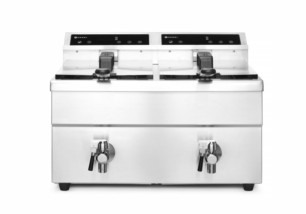 Induktionsfritteuse - mit Ablasshahn 2x8 l    Profi Line  16L  230V/7000W  577x609x(H)410mm-ING11586