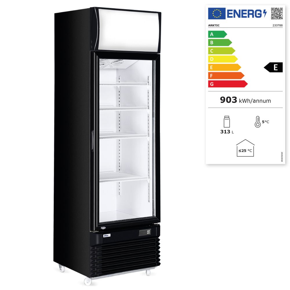 Eintüriger Kühlschrank mit hinterer Bar und hinterleuchteter Blende Arktic 254L Schwarz 220-240V/250-ING11218