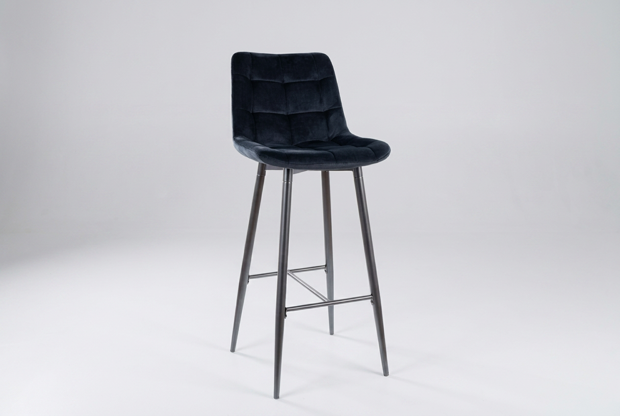 Barhocker Amara Samtstoff Schwarz mit Metallgestell