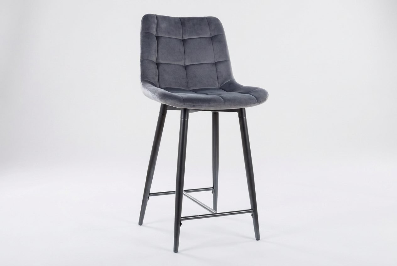 Barhocker Amara halbhoch Samtstoff Grau mit Metallgestell