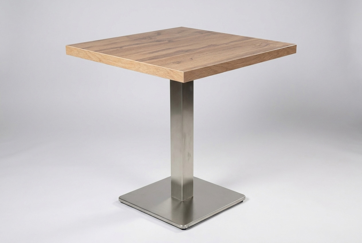 Restaurant Bistro Tisch 70x60cm Andora Eiche Gastrotisch Tischbein Silber