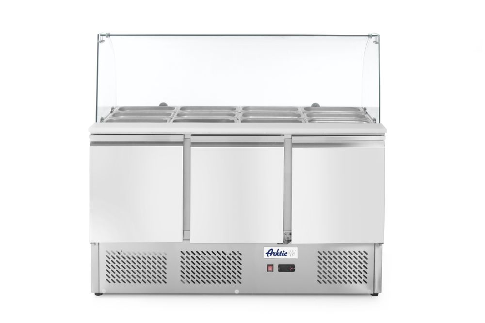 Kühltisch dreitürig mit Glasdisplay 380L Arktic 230V/310W 1390x702x(H)1330mm-ING11205